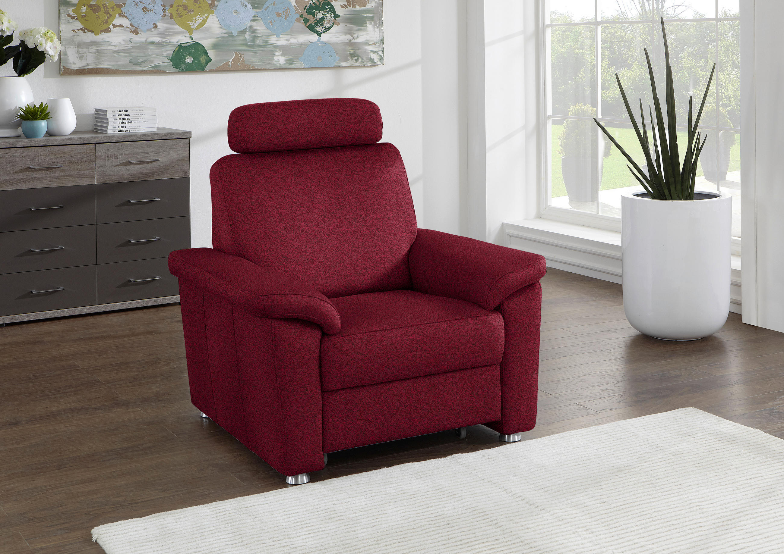 FERNSEHSESSEL in Webstoff Weinrot  - Silberfarben/Weinrot, Konventionell, Textil/Metall (102/91/91-159cm) - Beldomo System
