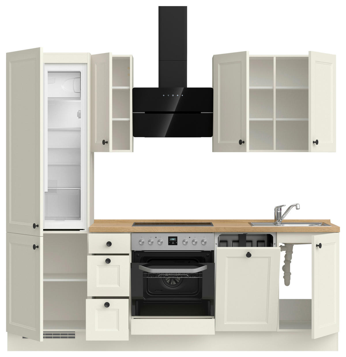 KÜCHENBLOCK Cascada 240 cm  in Weiß, Eichefarben  - Eichefarben/Schwarz, MODERN, Holzwerkstoff/Metall (240cm) - Nobilia