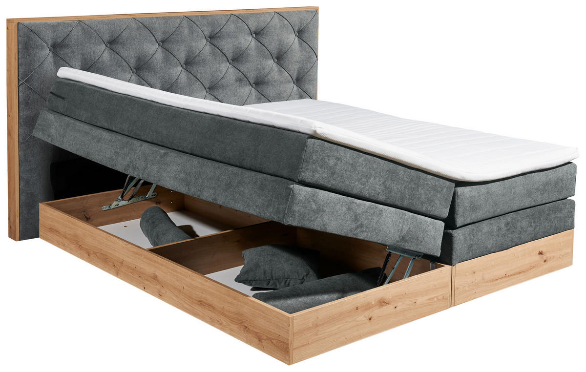 BOXSPRINGBETT 180/200 cm  in Grau, Naturfarben  - Naturfarben/Grau, Konventionell, Holzwerkstoff/Kunststoff (180/200cm) - Esposa