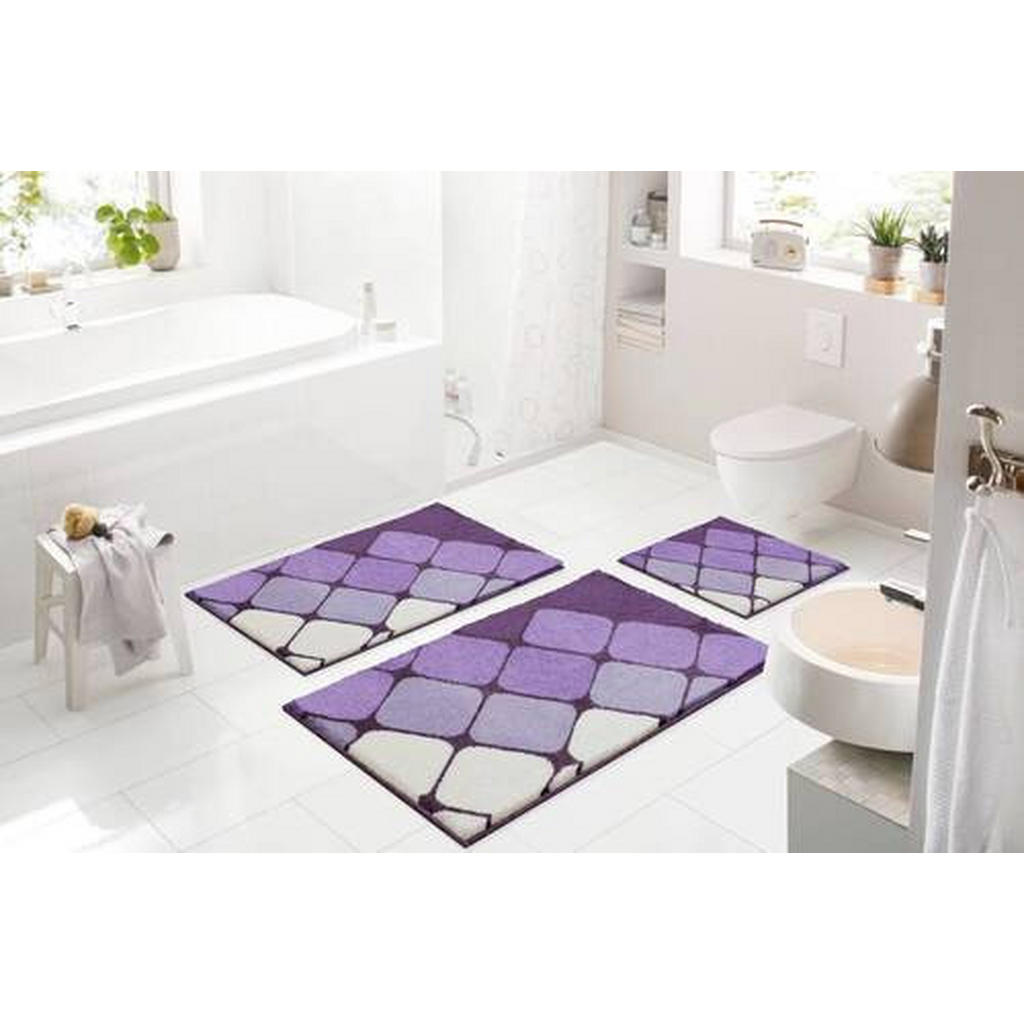Thumbnail - Grund Bidet-Vorleger Shanga, Lila, Creme, Textil, Karo, rechteckig, 50x60 cm, Oeko-Tex® Standard 100, Made in Europe, ru...