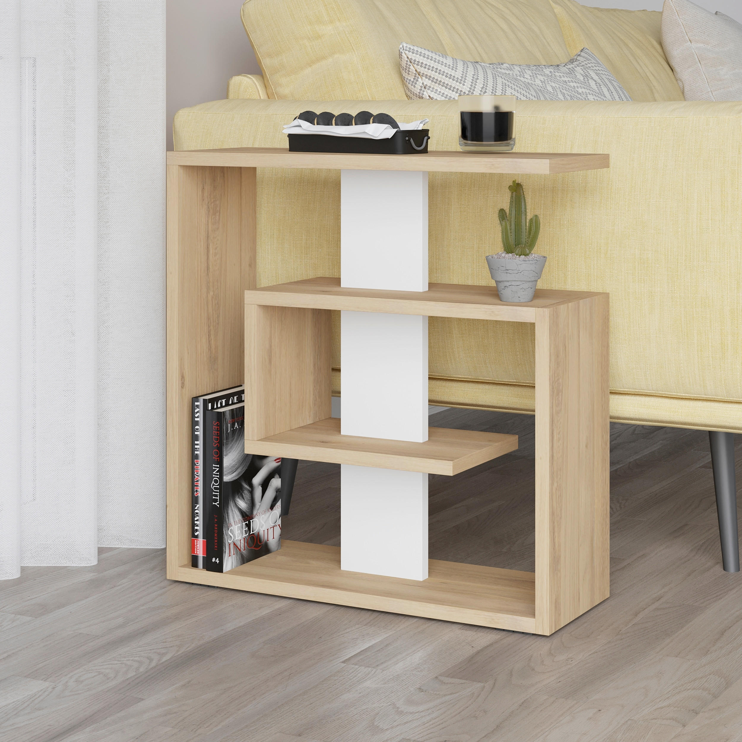 BEISTELLTISCH in Holzwerkstoff  - Weiss/Eichefarben, Design, Holzwerkstoff (55/57/20cm) - Livetastic