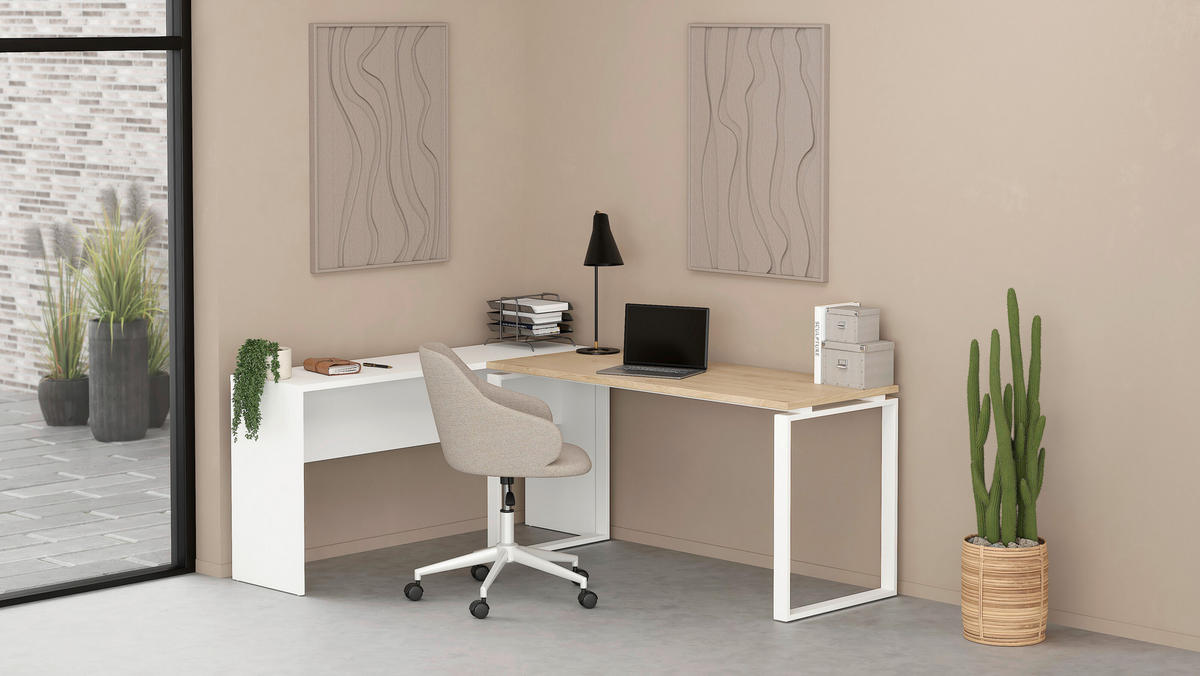 SCHREIBTISCH 150/60/75,6 cm  in Eichefarben  - Eichefarben/Weiß, MODERN, Holzwerkstoff/Metall (150/60/75,6cm) - MID.YOU