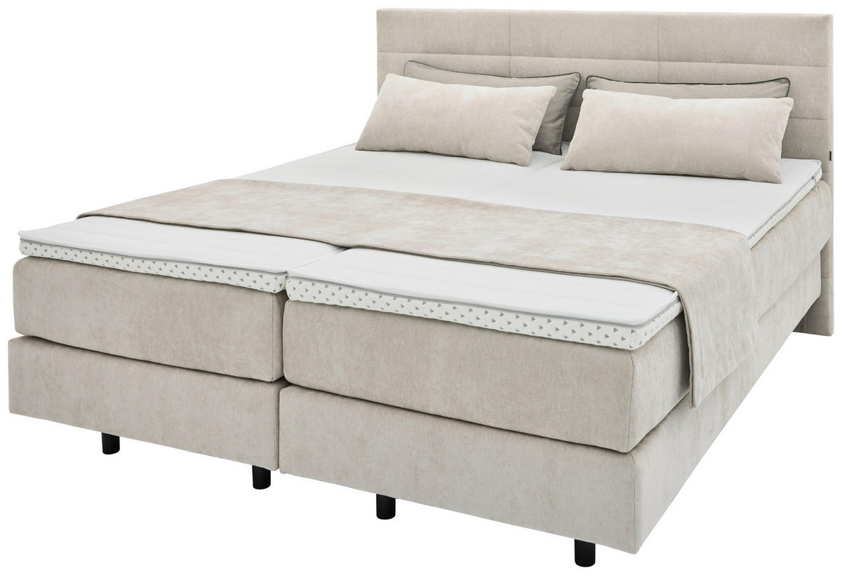 BOXSPRINGBETT 180/200 cm,  in Creme, gepolstertes Kopfteil, Matratzen, H3 + H4 = fest + sehr fest  - Creme/Schwarz, KONVENTIONELL, Holzwerkstoff/Kunststoff (180/200cm) - Musterring