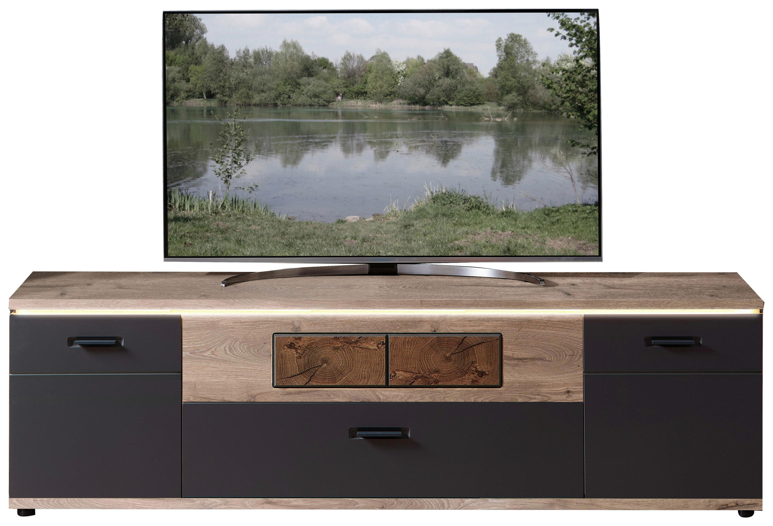 TV-ELEMENT Graphitfarben, Eichefarben  200/61/47 cm  - Eichefarben/Graphitfarben, Modern, Holzwerkstoff/Kunststoff (200/61/47cm) - Stylife