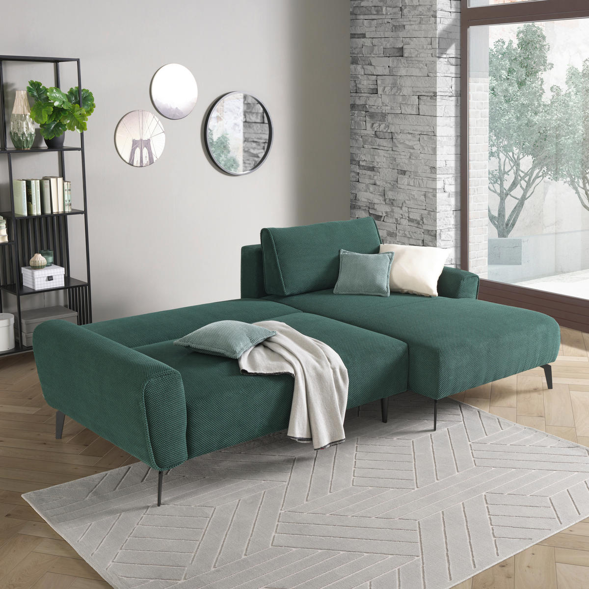 ECKSOFA in Webstoff Grün  - Schwarz/Grün, Design, Textil/Metall (272/170cm) - Welnova
