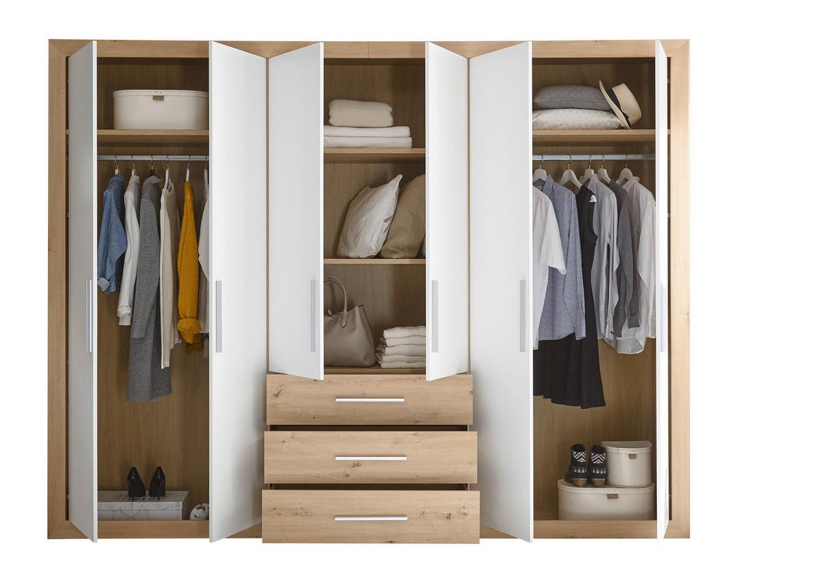 DREHTÜRENSCHRANK  in Weiß, Eichefarben  - Eichefarben/Silberfarben, KONVENTIONELL (289/225/59cm) - MID.YOU