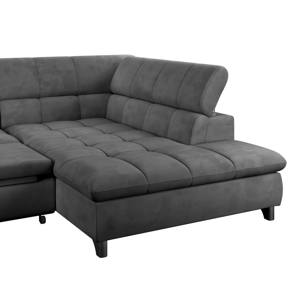 ECKSOFA Dunkelgrau Chenille  - Chromfarben/Dunkelgrau, KONVENTIONELL, Textil/Metall (312/234cm) - Livetastic