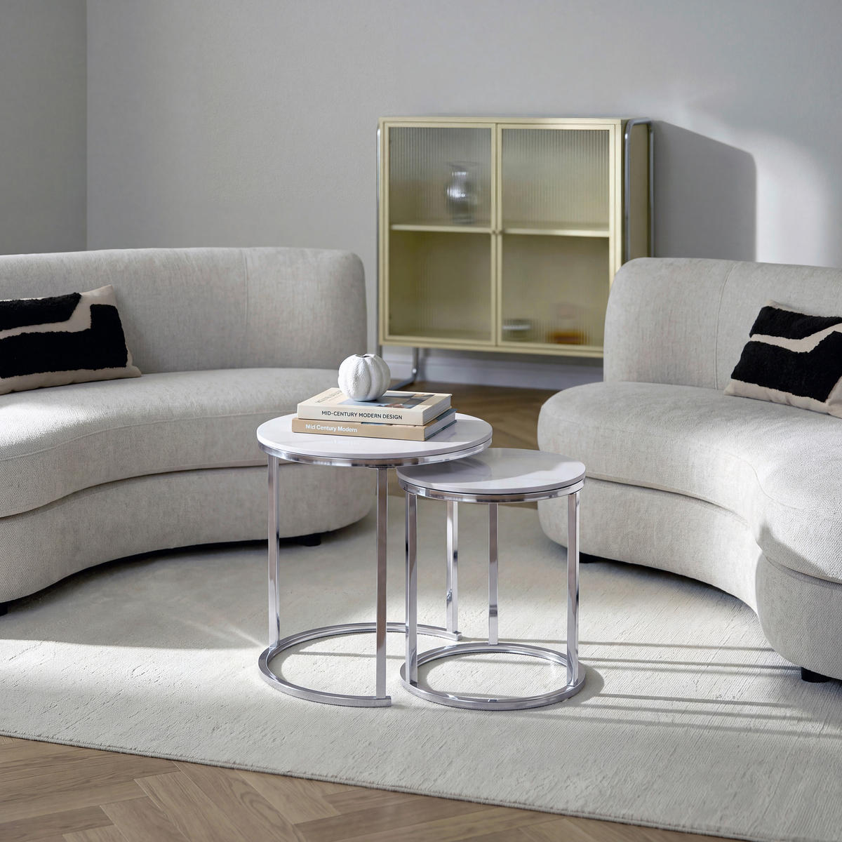 BEISTELLTISCHSET in Metall, Keramik ausziehbar, einfacher Aufbau, individuell kombinierbar 38-50/38-50/51-58 cm  - Chromfarben/Silberfarben, Design, Keramik/Metall (38-50/38-50/51-58cm) - MID.YOU