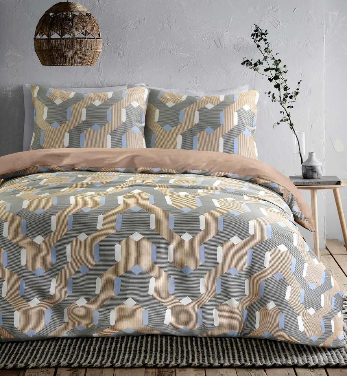 BETTWÄSCHE Satin 135/200 cm  - Ecru/Salbeigrün, Design, Textil (135/200cm)