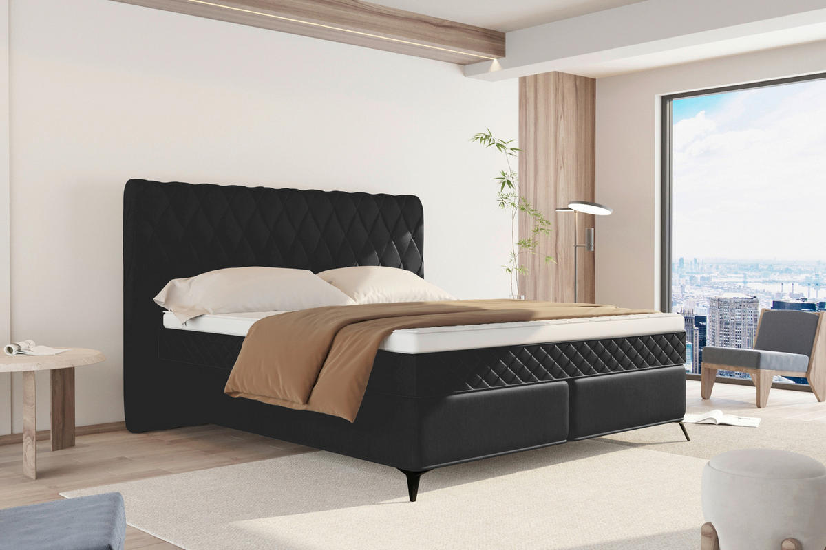 BOXSPRINGBETT 180/200 cm  in Schwarz  - Schwarz, Design, Textil/Metall (180/200cm) - Boxxx