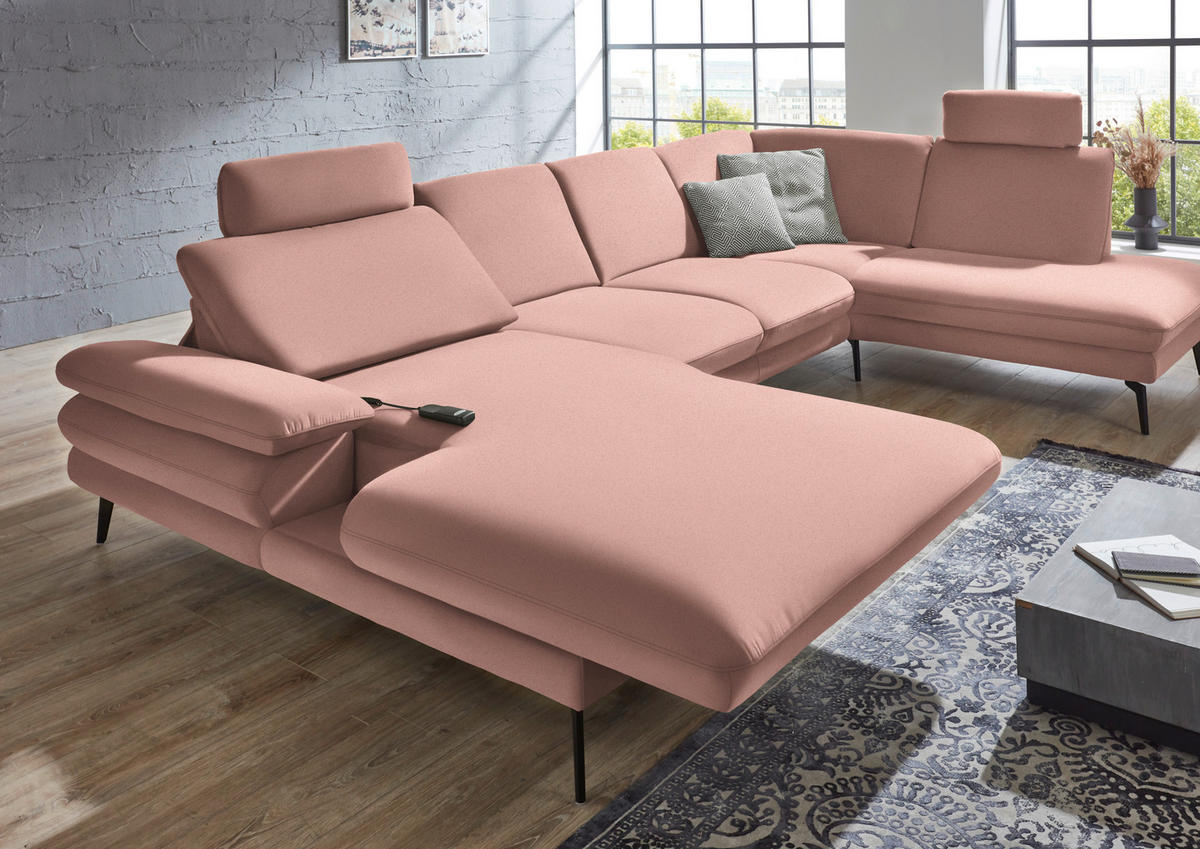 WOHNLANDSCHAFT Altrosa Webstoff  - Schwarz/Altrosa, Design, Textil/Metall (180/344/208cm) - Dieter Knoll