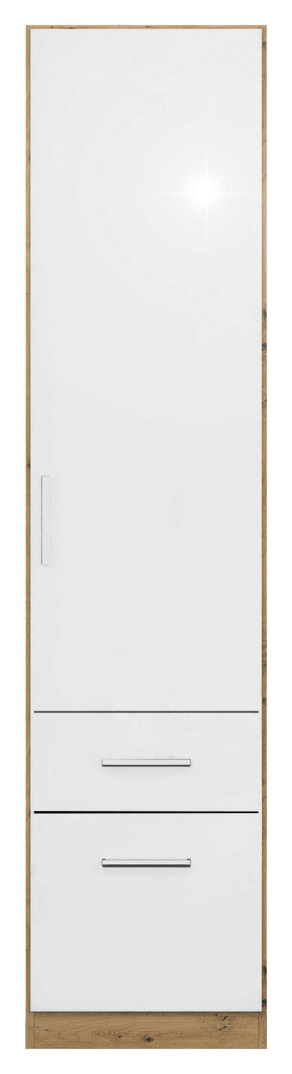 DREHTÜRENSCHRANK in Eiche Artisan, Weiß Hochglanz - Chromfarben/Weiß Hochglanz, MODERN, Holzwerkstoff/Kunststoff (47/197/54cm) - Rauch Möbel