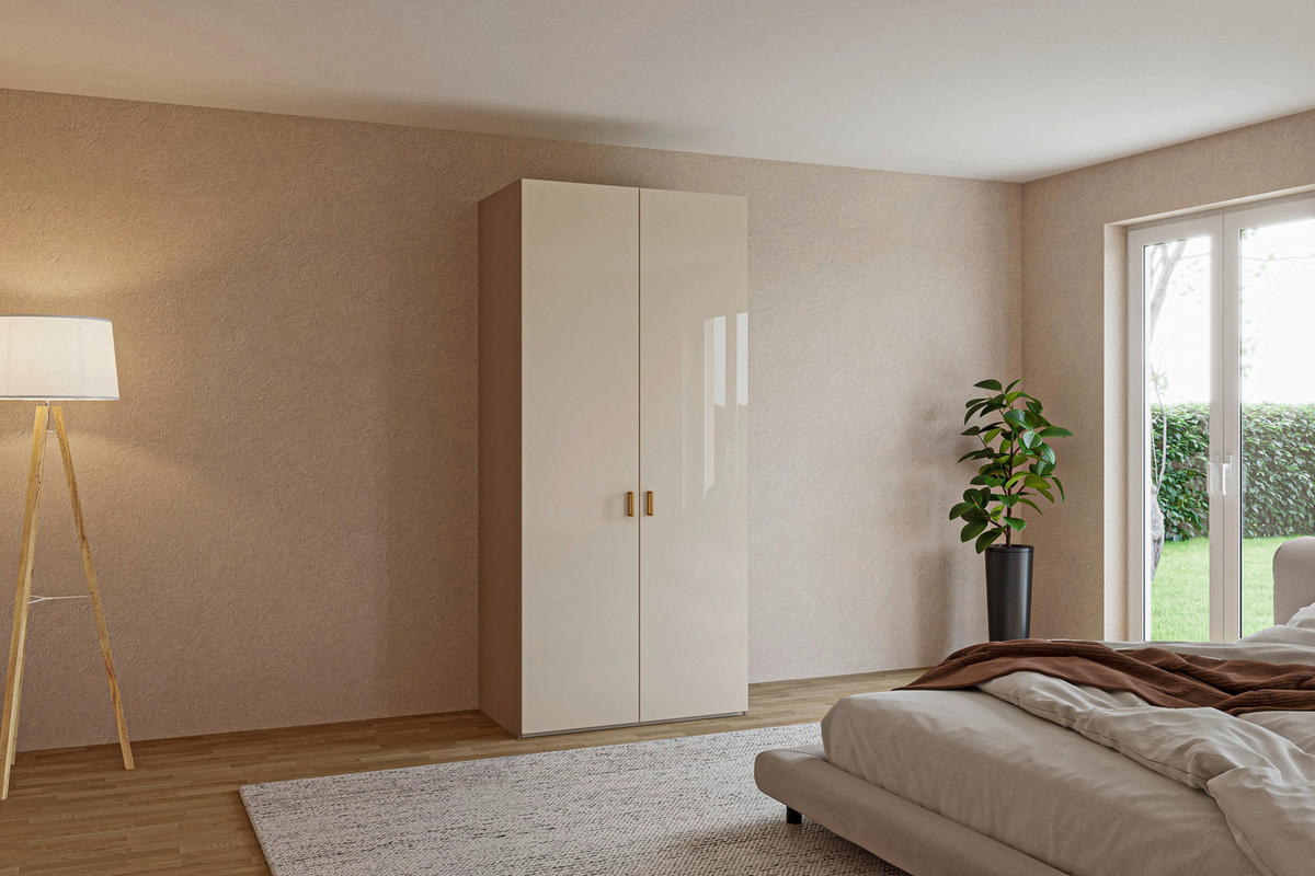 DREHTÜRENSCHRANK 102/220/59 cm,  in Creme, Hellbraun, 2-türig  - Hellbraun/Creme, Design, Glas/Holzwerkstoff (102/220/59cm) - Jutzler