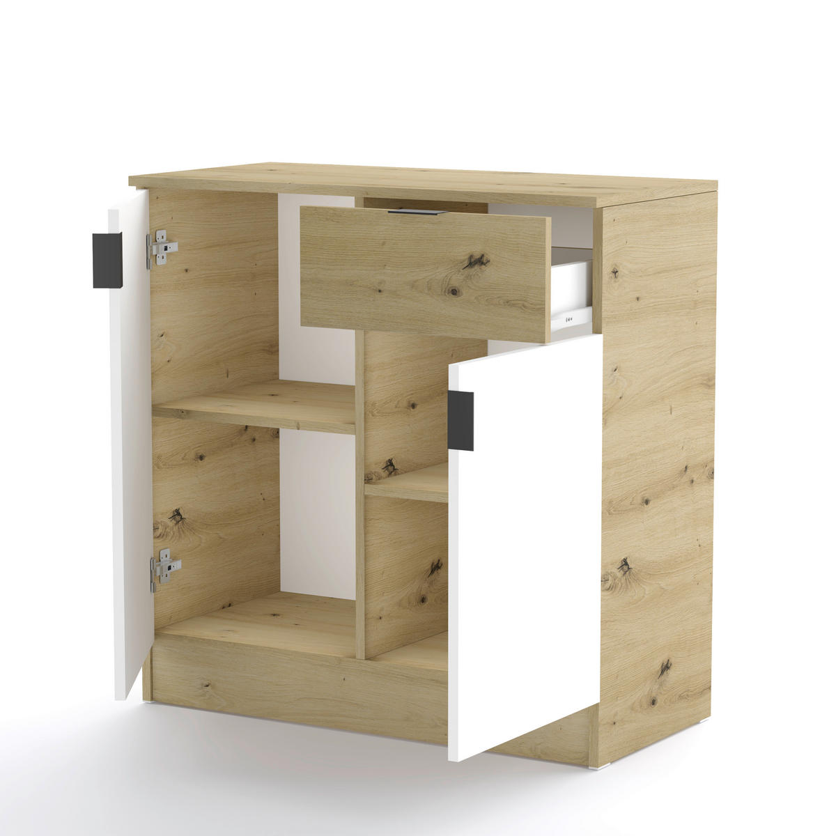 KOMODA   83.4/40/85 cm   bijela, hrast Artisan  - bijela/hrast Artisan, Design, drvni materijal/metal (83.4/40/85cm)