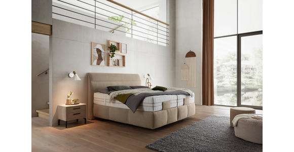 BOXSPRINGBETT 180/200 cm,  in Beige, Matratze, Topper, motorische Verstellbarkeit, Fernbedienung, unterschiedliche Matratzenhärtegrade je Bettseite, H2 + H3 = mittel + fest  - Beige/Schwarz, KONVENTIONELL, Kunststoff/Textil (180/200cm) - Voleo