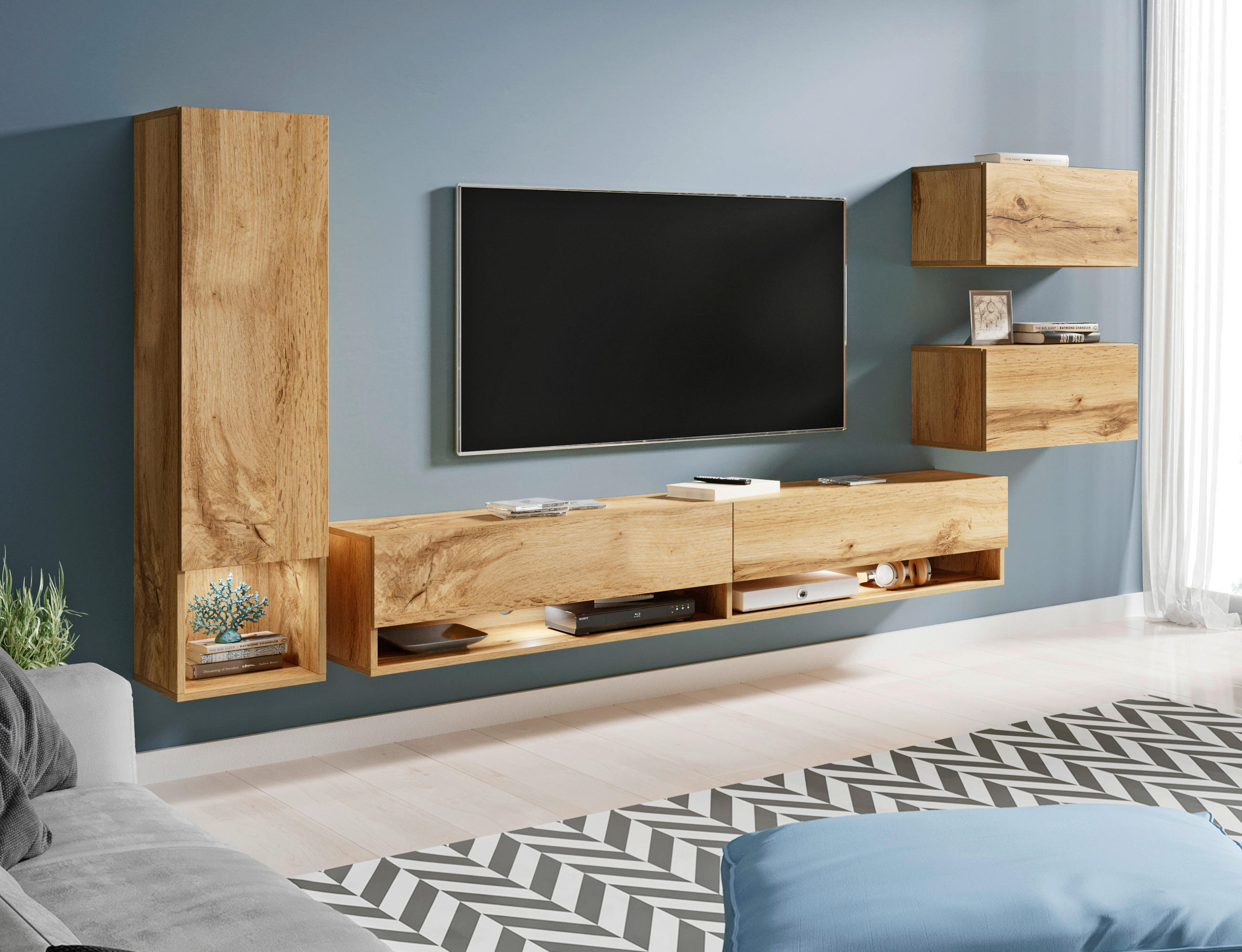 WOHNWAND 4-teilig in Eiche Wotan 270/130/32,5 cm - Eiche Wotan, LIFESTYLE, Holzwerkstoff (270/130/32,5cm) - P & B