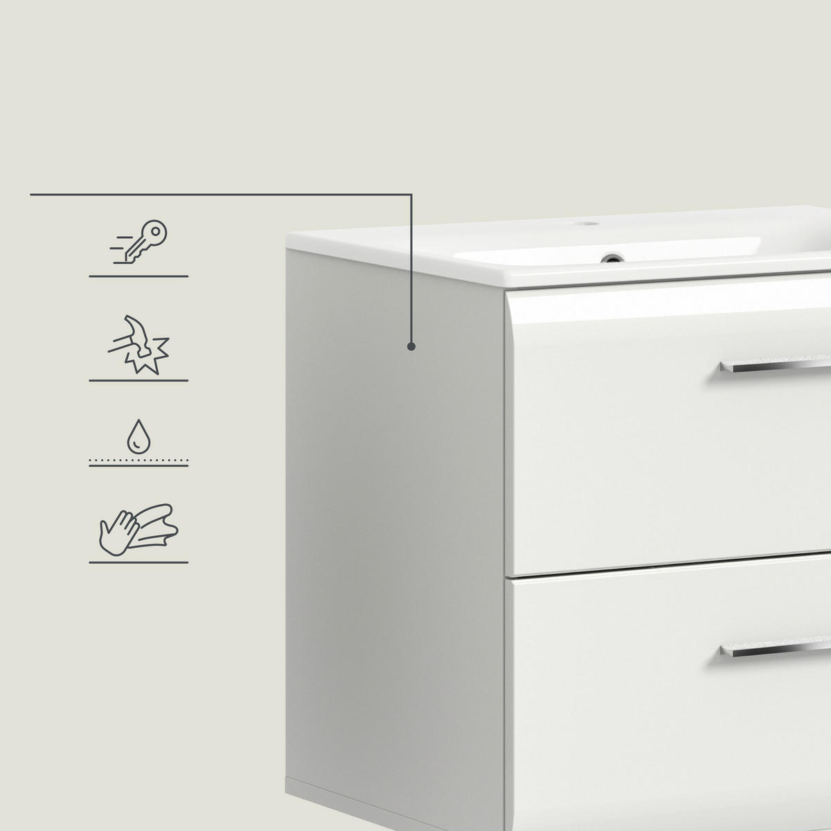 BADEZIMMER 4-teilig  in 120 cm  - Weiß Hochglanz/Silberfarben, MODERN, Keramik/Holzwerkstoff (120cm) - MID.YOU