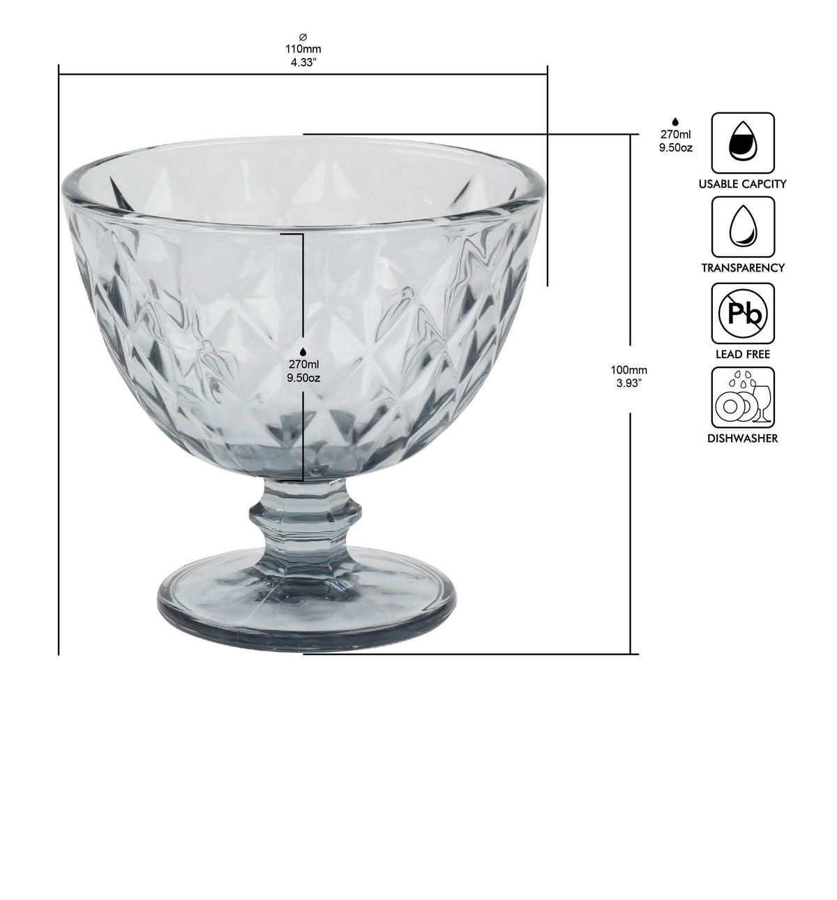DESSERTSKÅL     - grå, Basics, glas (11/10cm) - Novel