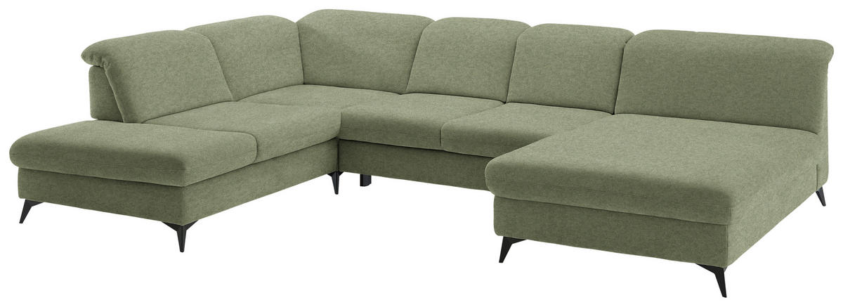 WOHNLANDSCHAFT Chenille Olivgrün  - Schwarz/Olivgrün, Design, Textil/Metall (255/369/198cm) - Beldomo Style