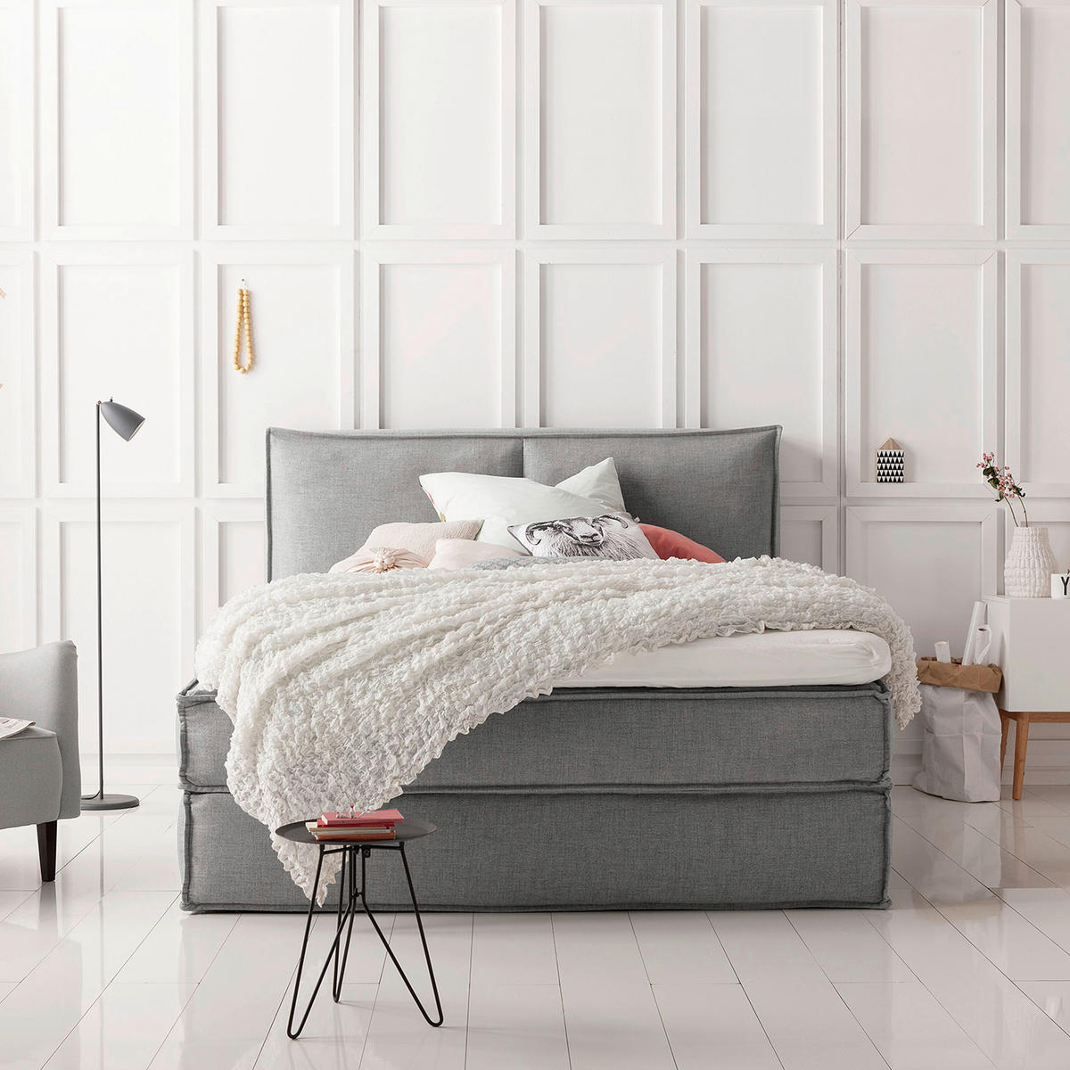 BOXSPRINGBETT 200/220 cm  in Hellgrau  - Hellgrau/Schwarz, Design, Kunststoff/Textil (200/220cm) - home24