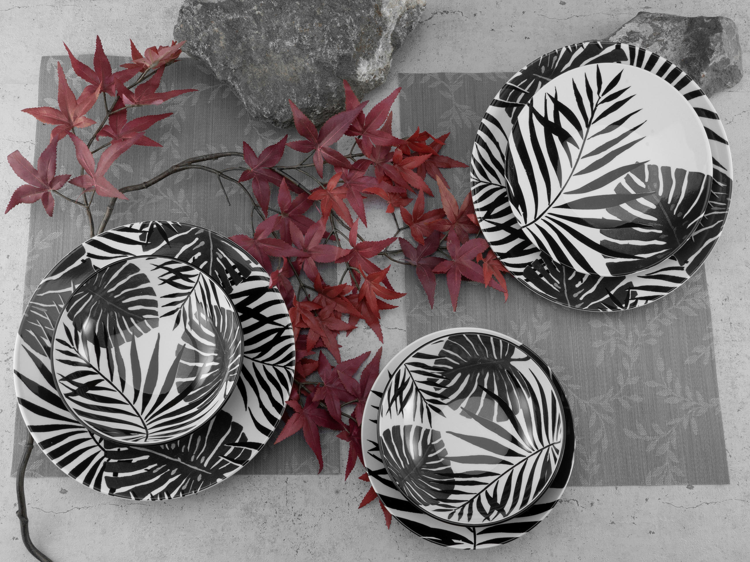 KOMBISERVICE Schwarz, Weiß TROPICANA BLACK 12-teilig 4 Personen  - Schwarz/Weiß, Basics, Keramik - Creatable