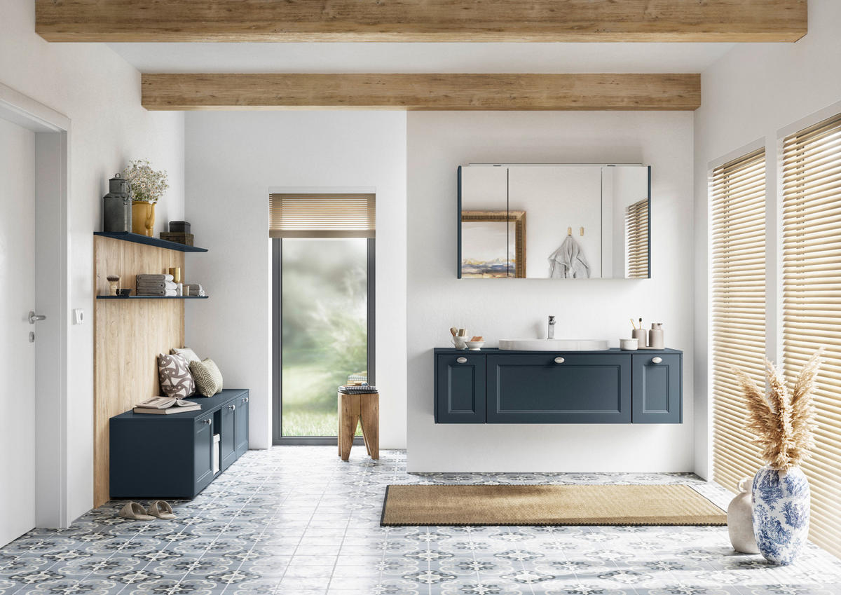 BADEZIMMER 3-teilig  in 81 cm  - Edelstahlfarben/Weiß Hochglanz, MODERN, Holzwerkstoff/Stein (81cm) - Nobilia