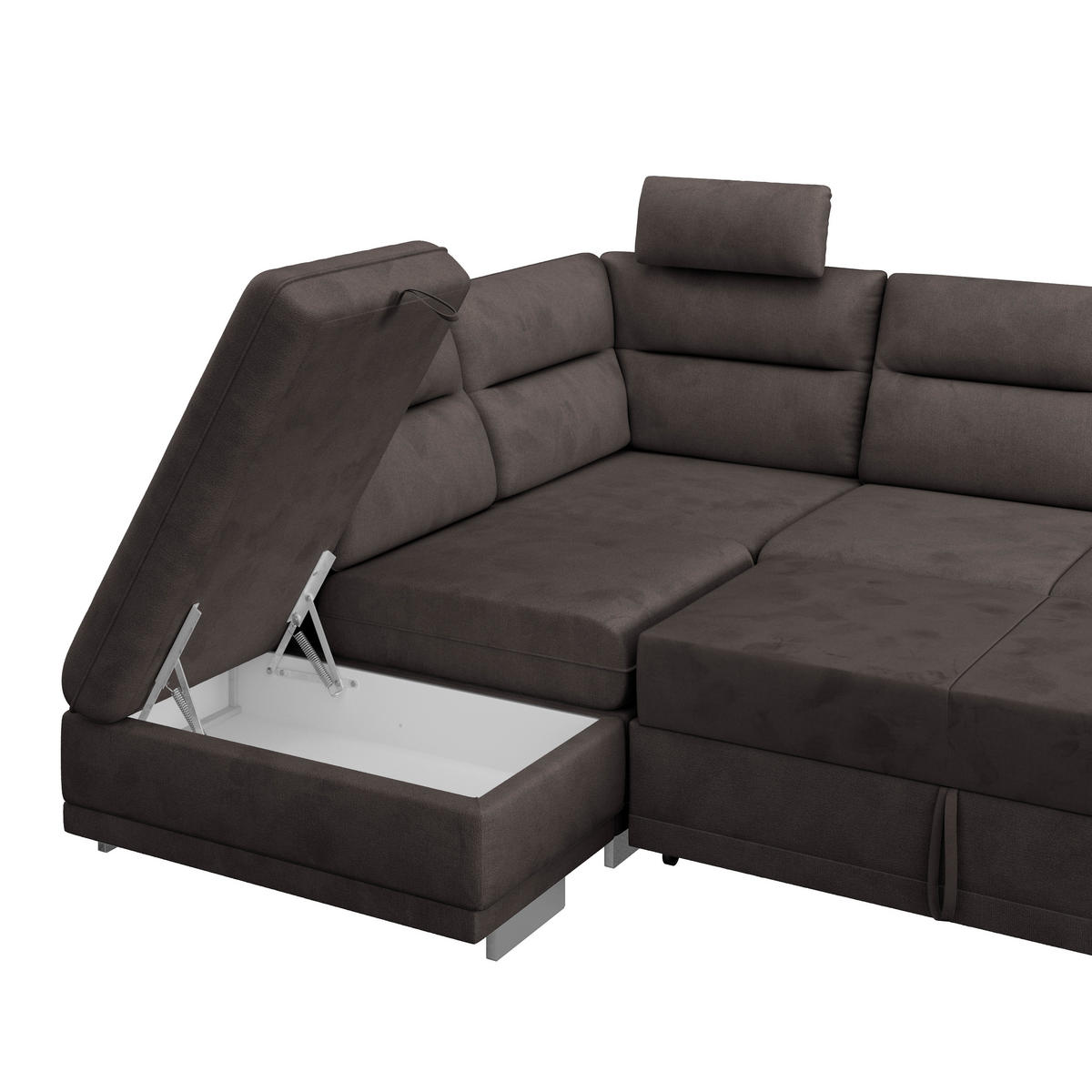 WOHNLANDSCHAFT in Velours Braun  - Chromfarben/Braun, KONVENTIONELL, Textil/Metall (217/264cm) - MID.YOU
