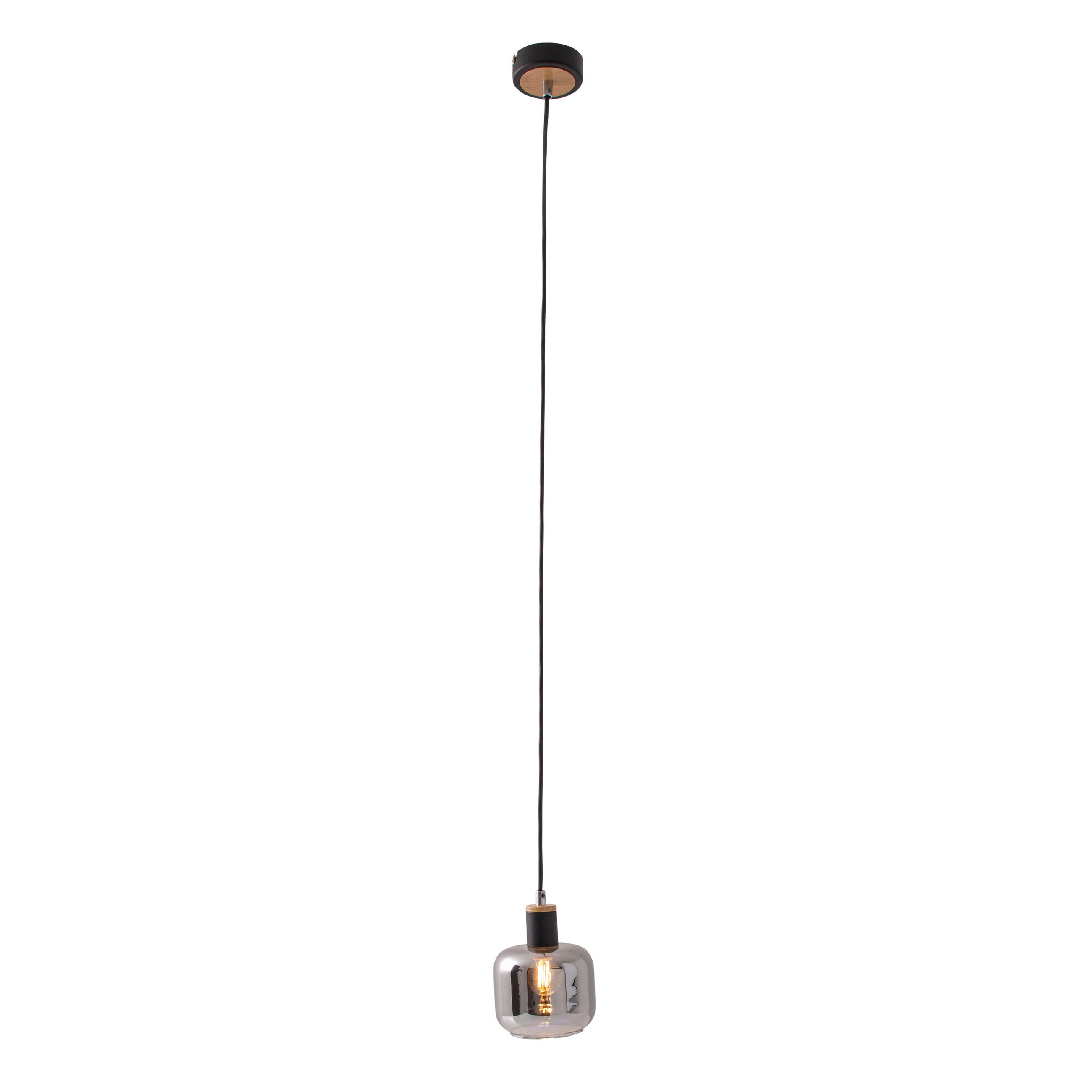PENDELLEUCHTE Fumoso 13/120 cm - Schwarz/Naturfarben, Design, Glas/Metall (13/120cm) - Näve