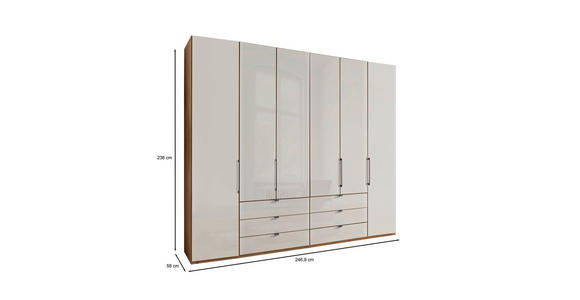 FALTTÜRENSCHRANK 250/236/58 cm 6-türig Champagner, Eiche Bianco - Schieferfarben/Eiche Bianco, KONVENTIONELL, Glas/Holzwerkstoff (250/236/58cm) - Dieter Knoll