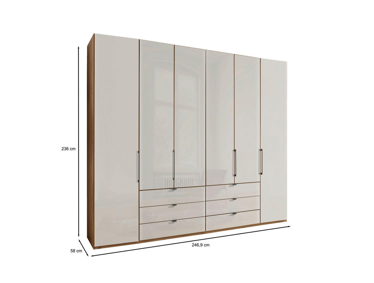 FALTTÜRENSCHRANK 250/236/58 cm 4-türig Champagner, Eiche Bianco  - Schieferfarben/Eiche Bianco, KONVENTIONELL, Glas/Holzwerkstoff (250/236/58cm) - Dieter Knoll
