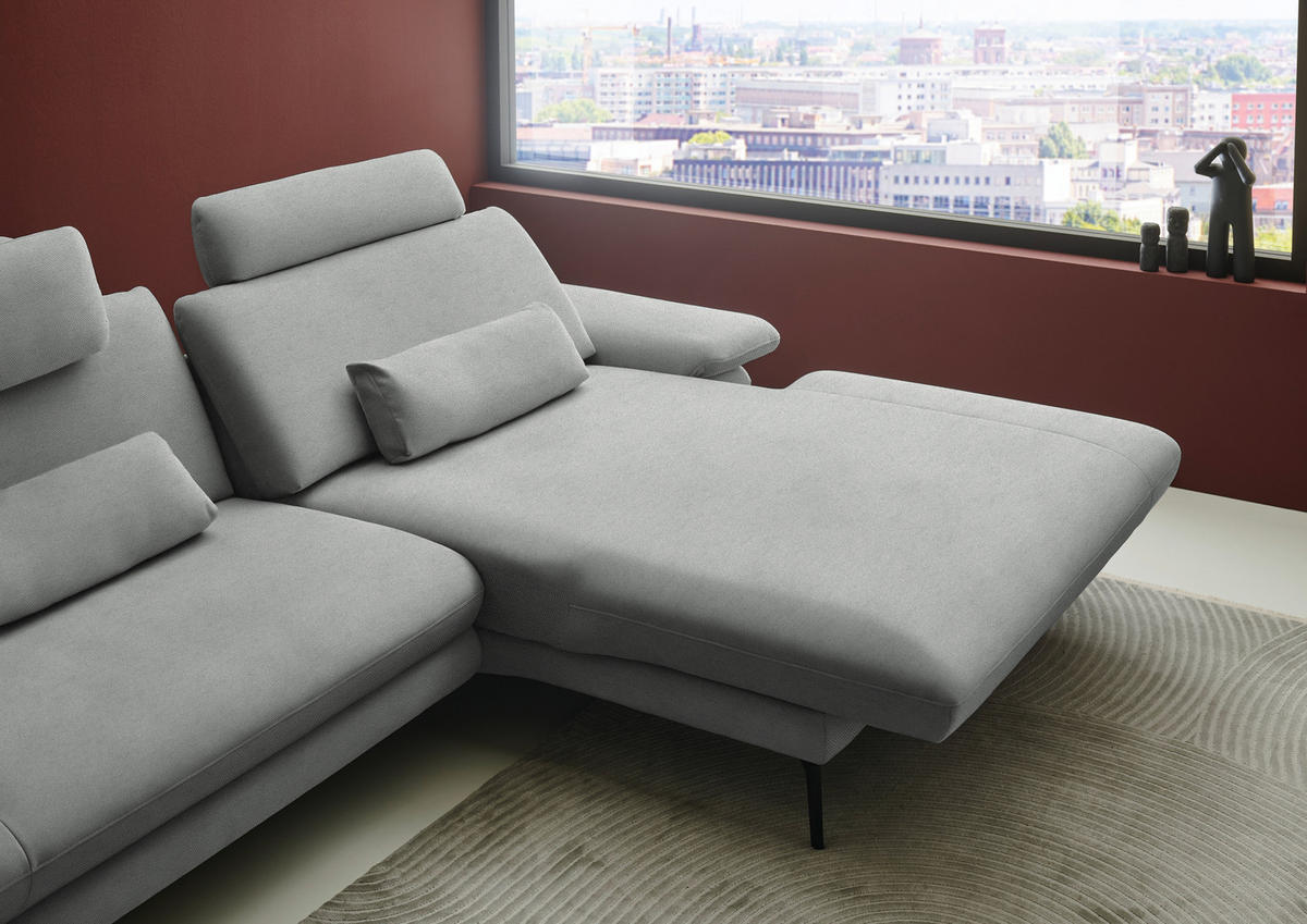ECKSOFA Chenille, Flachgewebe Grau  - Schwarz/Grau, Design, Textil/Metall (284/180cm) - Dieter Knoll