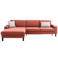 ECKSOFA  in Cord Koralle Rücken echt, Sitztiefenverstellung  185/298 cm  - Koralle/Schwarz, Design, Textil/Metall (185/298cm) - Pure Home Lifestyle