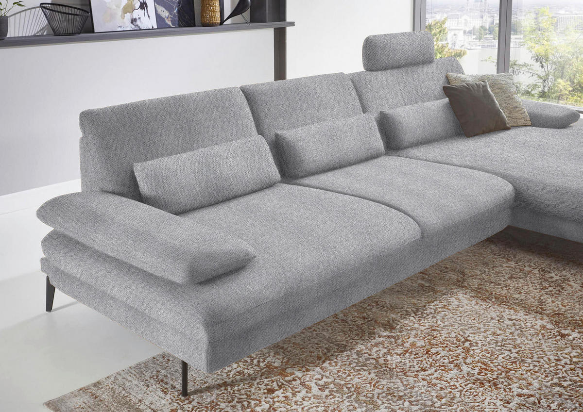 ECKSOFA in Chenille Hellgrau  310/180 cm  - Hellgrau/Schwarz, Design, Textil/Metall (310/180cm) - Dieter Knoll