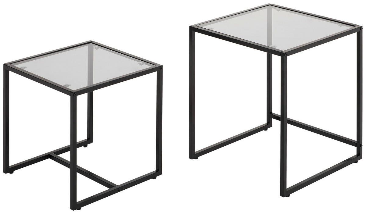BEISTELLTISCHSET quadratisch Grau, Schwarz  - Schwarz/Grau, Design, Glas/Metall (40-45/40-45/40-50cm) - Carryhome