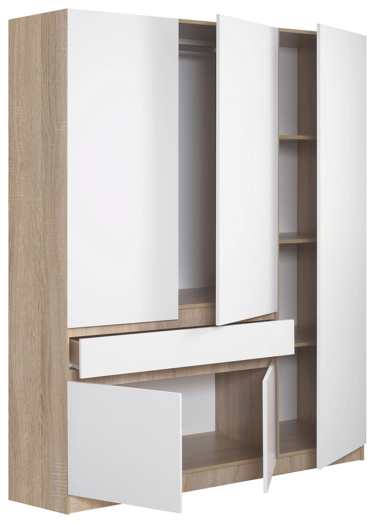 Dulap, 150/200/52 cm, alb, stejar Sonoma - stejar Sonoma/alb, Modern, material pe bază de lemn (150/200/52cm) - Carryhome