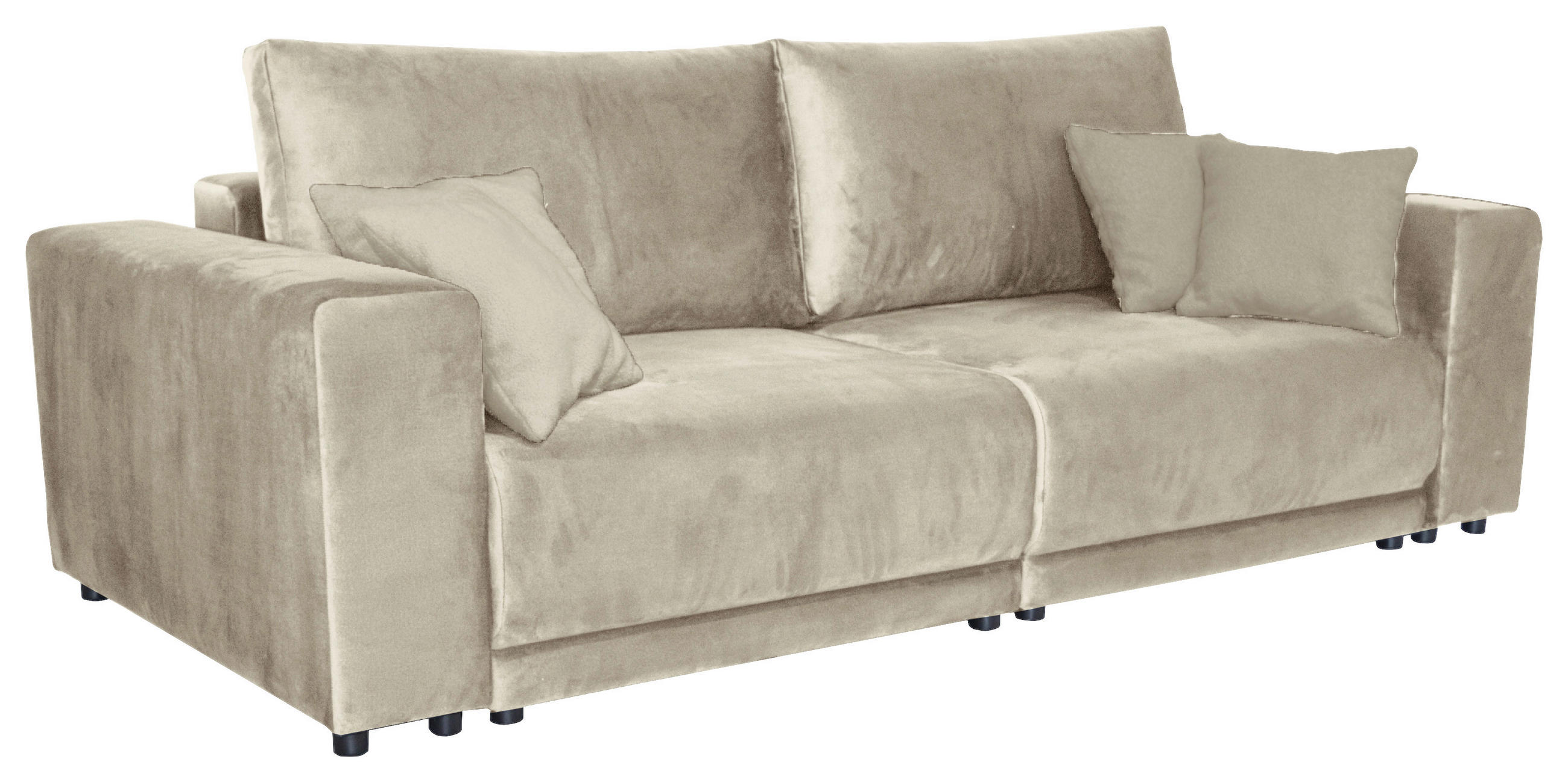 BIGSOFA Velours Beige  - Beige/Schwarz, Design, Kunststoff/Textil (256/88/120cm) - home24