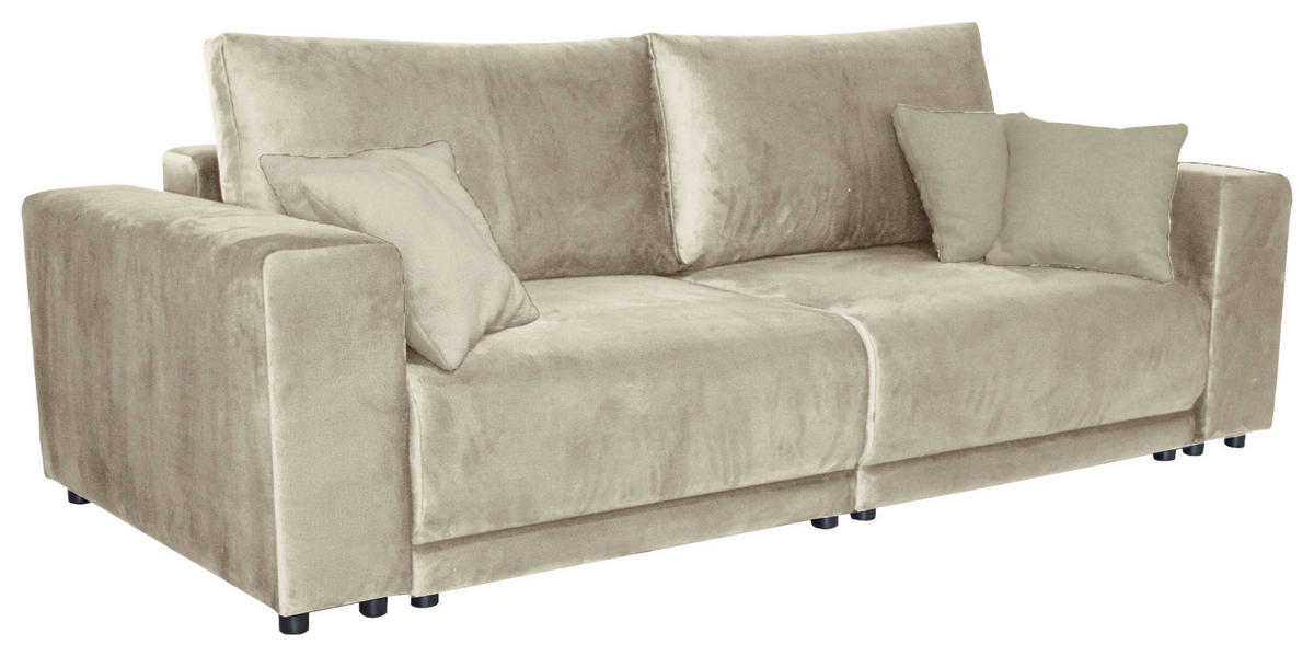 BIGSOFA in Velours Beige  - Beige/Schwarz, Design, Kunststoff/Textil (256/88/120cm) - home24