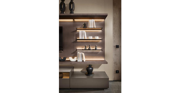 WOHNWAND  in Grau, Eiche dunkel  349,2/182/46 cm  - Eiche dunkel/Grau, Design, Glas/Holz (349,2/182/46cm) - Belluti