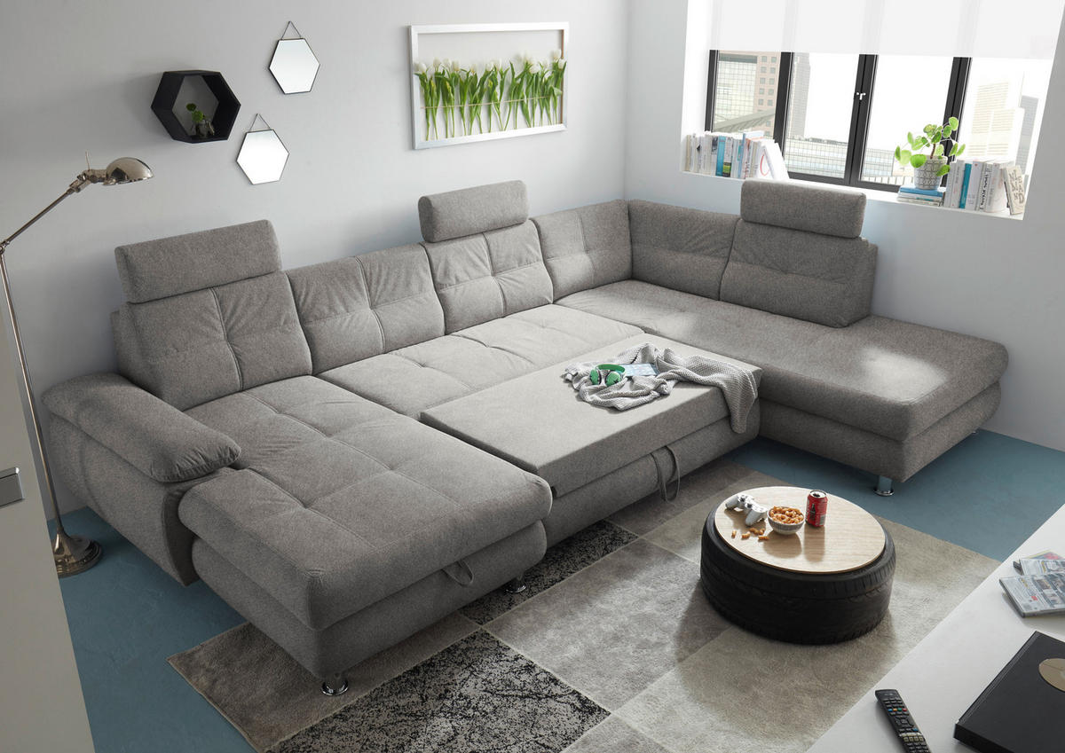 WOHNLANDSCHAFT in Webstoff Silberfarben  - Silberfarben, MODERN, Kunststoff/Textil (177/349/233cm) - MID.YOU