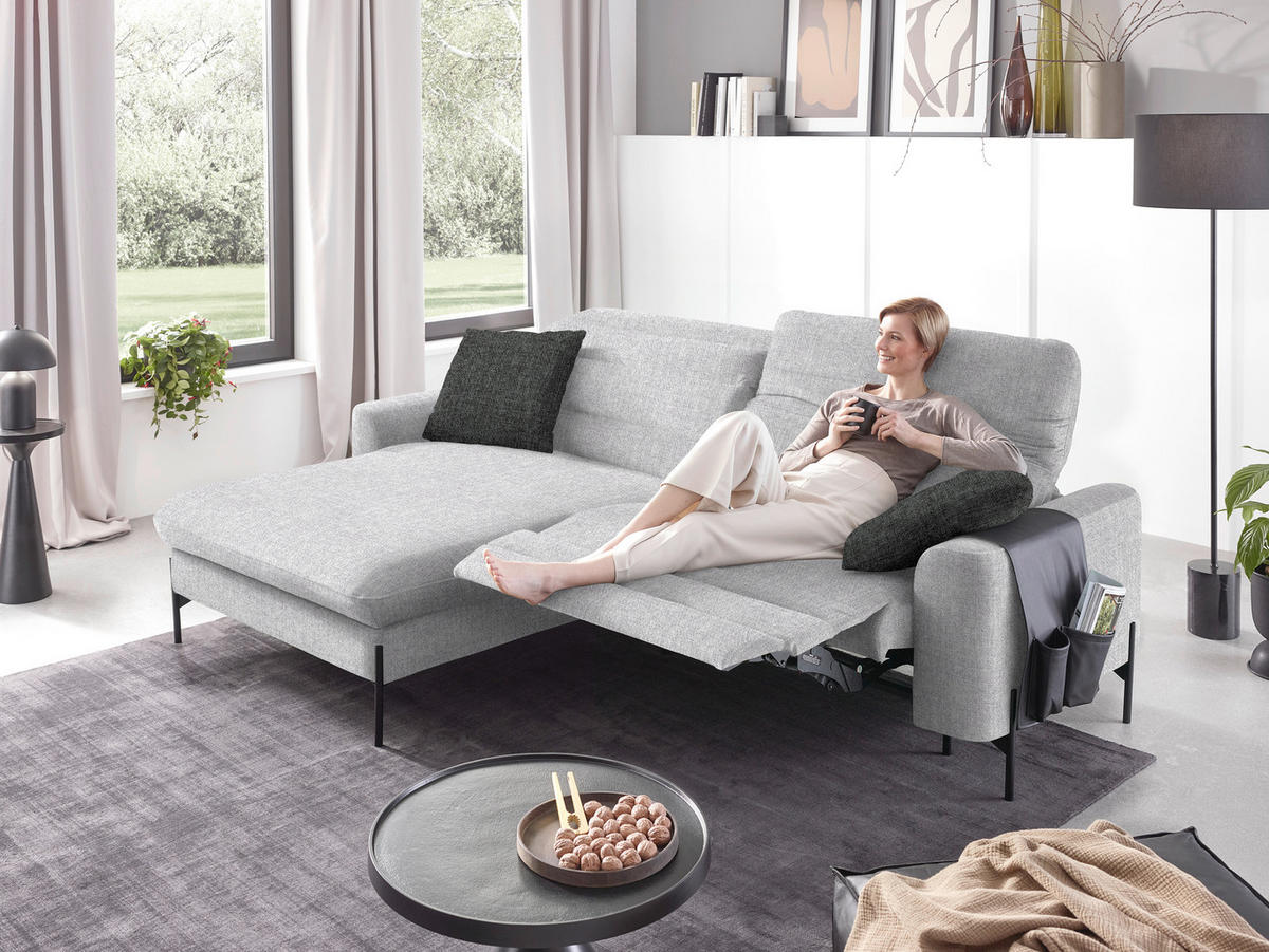 ECKSOFA in Flachgewebe Hellgrau  - Hellgrau/Schwarz, Design, Textil/Metall (191/252cm) - Dieter Knoll