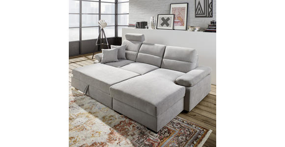 ECKSOFA inkl.Funktionen Hellgrau Webstoff  - Dunkelbraun/Hellgrau, Design, Kunststoff/Textil (258/166cm) - Cantus