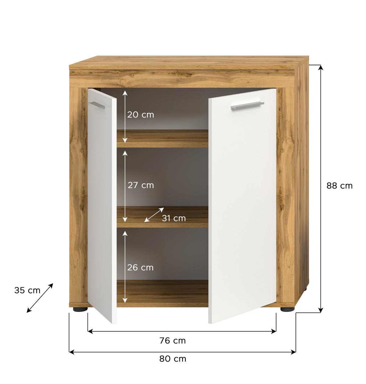 HIGHBOARD Jam  in 80/88/35 cm  - Silberfarben/Eiche Wotan, Design, Holzwerkstoff/Kunststoff (80/88/35cm) - MID.YOU