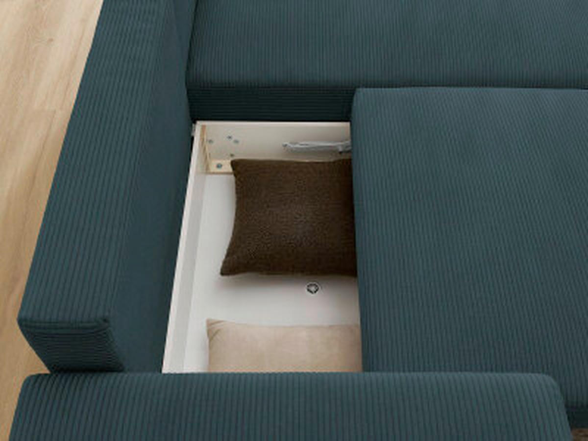 ECKSOFA Ottomane rechts  ATILLA Dunkelblau Cord  - Schwarz/Dunkelblau, MODERN, Kunststoff/Textil (244/149cm)