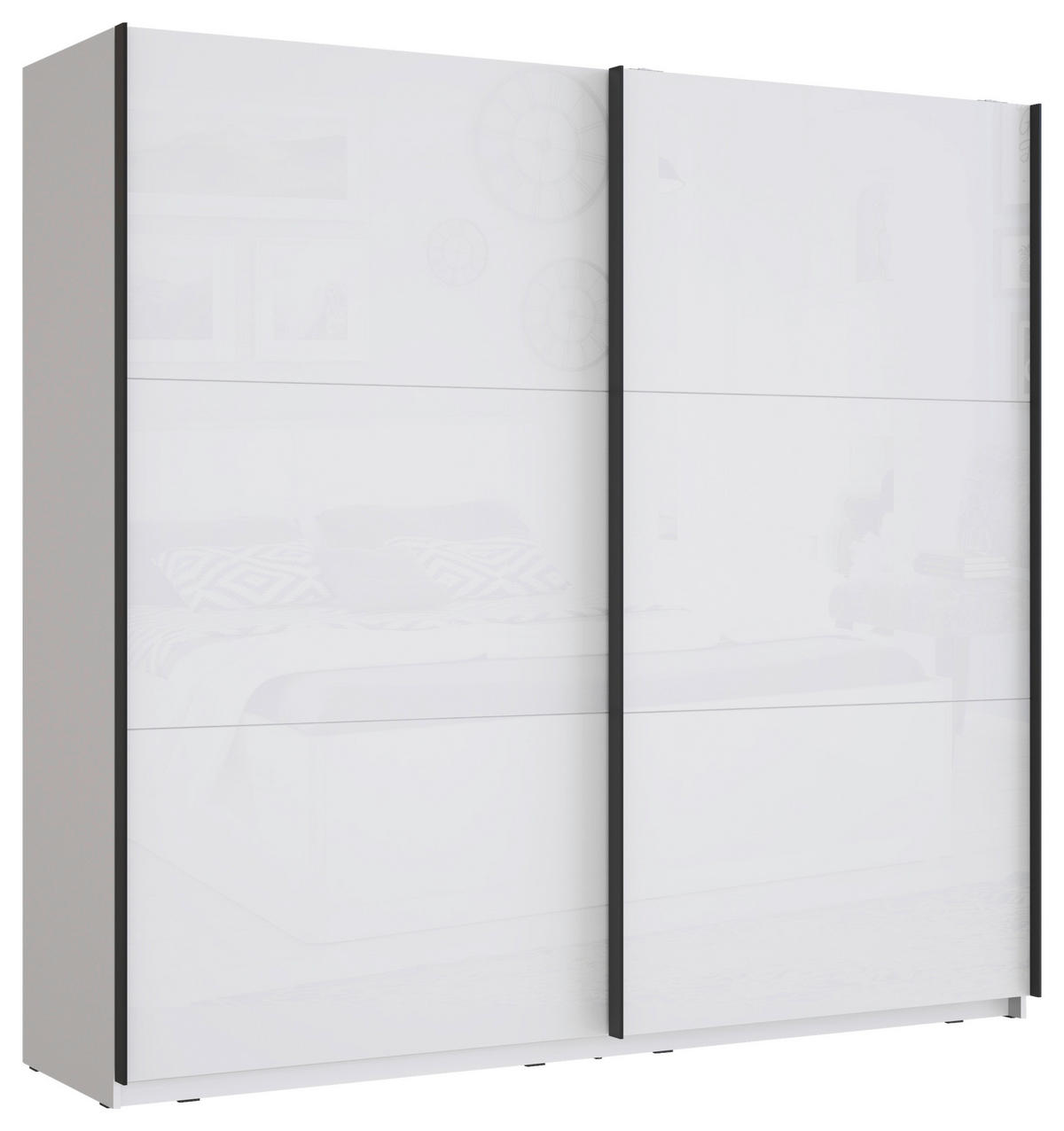 OMARA Z DRSNIMI VRATI, bela, bela, visoki sijaj  - črna/bela, Moderno, kovina/leseni material (220,1/209,7/61,2cm) - Carryhome