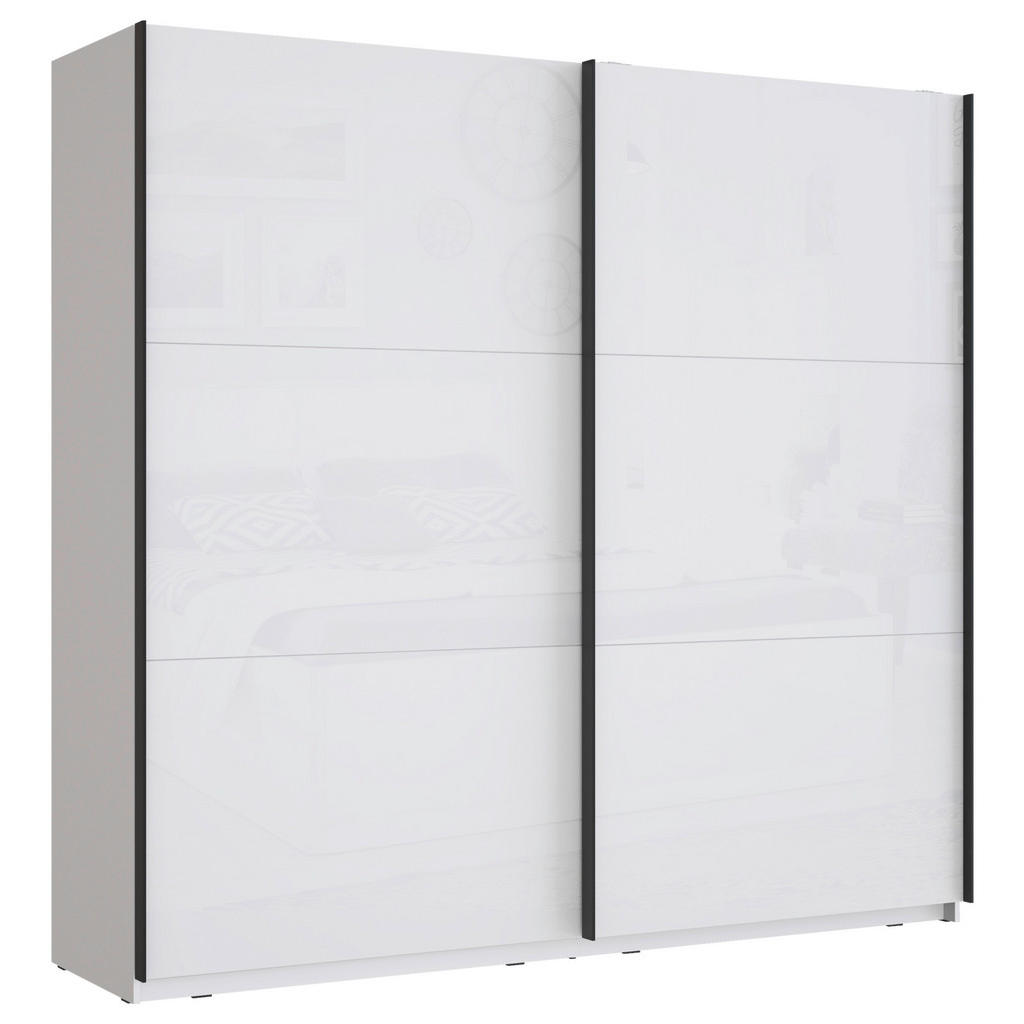 home24 SKŘÍŇ S POSOUVACÍMI DVEŘMI, bílá, vysoce lesklá bílá, 220,1/209,7/61,2 cm