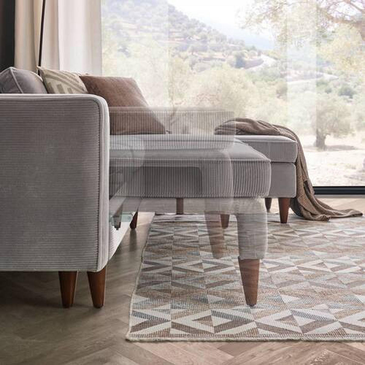 ECKSOFA Grau Cord  - Eichefarben/Grau, MODERN, Holz/Textil (261/178cm) - Livetastic