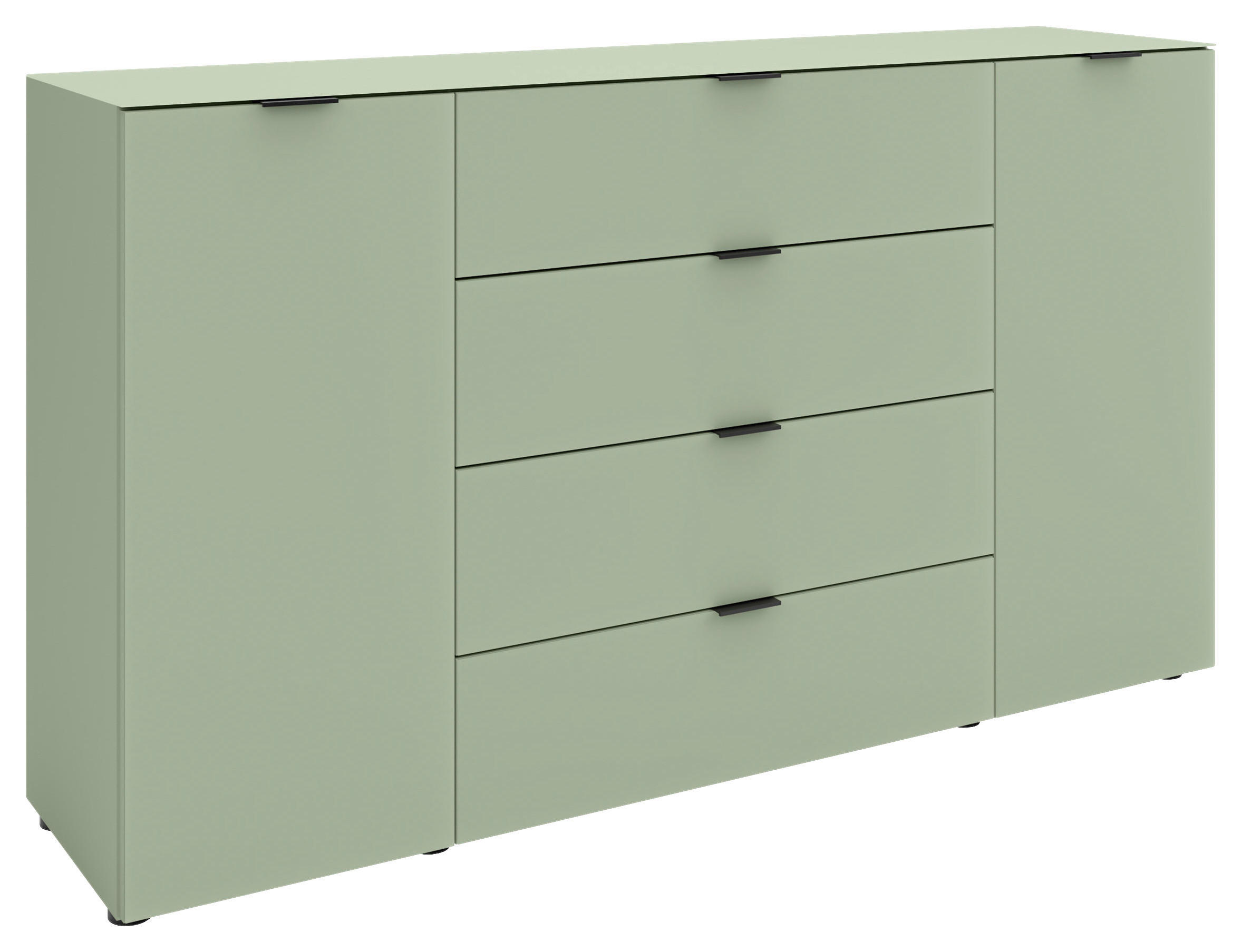 SIDEBOARD  160/94/40 cm 4 Schublade(n)  - Salbeigrün/Schwarz, Basics, Glas/Holzwerkstoff (160/94/40cm) - Novel
