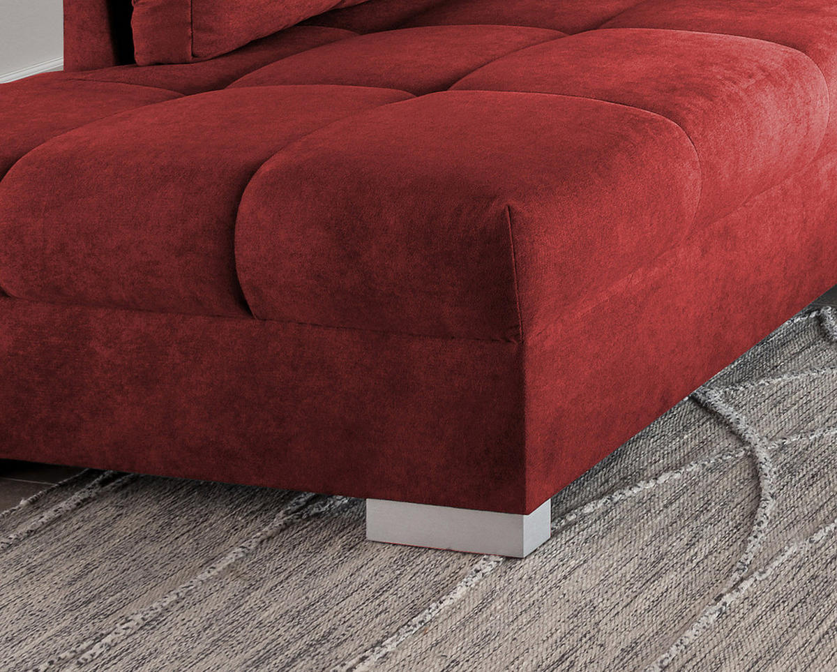 ECKSCHLAFSOFA in Rot Textil   - Silberfarben/Rot, Design, Holz/Textil (202/298cm) - MID.YOU