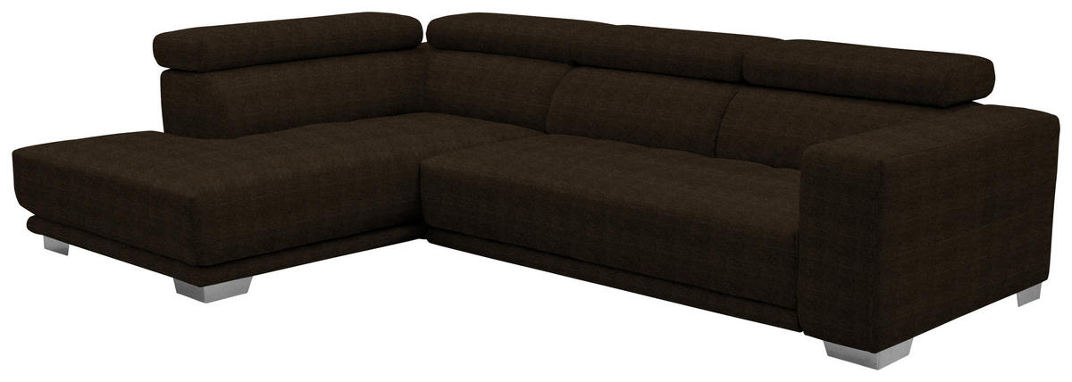 ECKSOFA in Mikrofaser Dunkelbraun  207/301 cm  - Chromfarben/Dunkelbraun, Design, Textil/Metall (207/301cm) - Xora