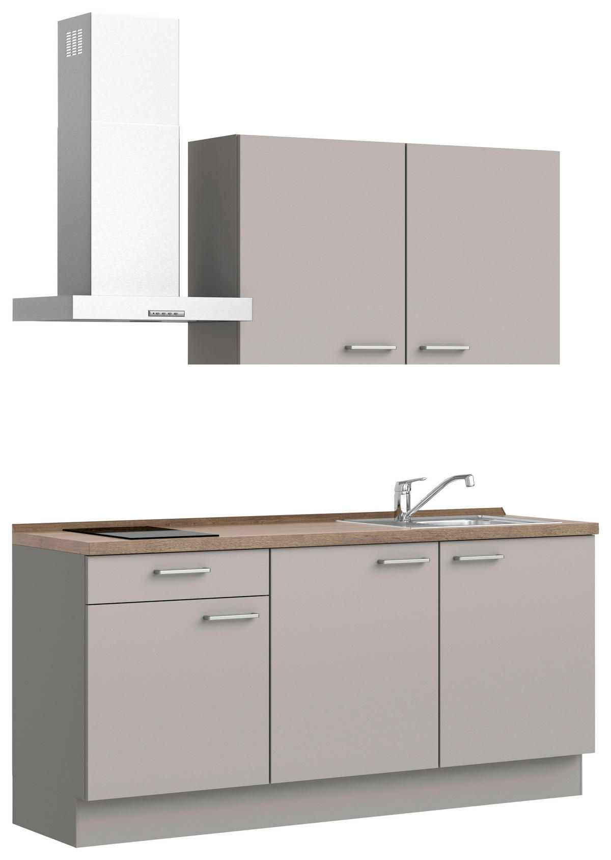 KÜCHENBLOCK 180 cm   in Grau, Eiche dunkel  - Eiche dunkel/Edelstahlfarben, MODERN, Holzwerkstoff/Metall (180cm) - Nobilia